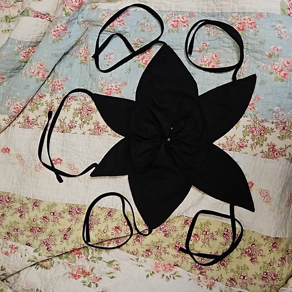 Black Flower Shape Tie on Halter top Size M